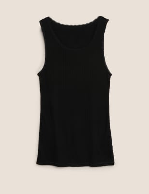 M&S Womens 2pk Thermal Built-up Shoulder Vests - 8 - Black Mix, Black Mix,White