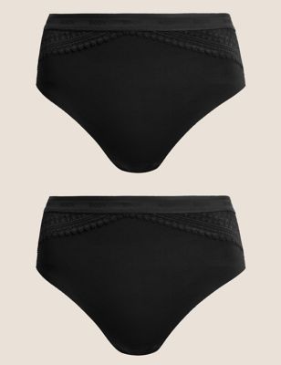 Marks And Spencer Womens Body 2pk Light Control Cotton Rich Brazilian Knickers - Black, Black