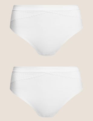 Marks And Spencer Womens Body 2pk Light Control Cotton Rich Brazilian Knickers - White