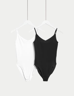 

Womens M&S Collection 2pk Cotton Rich Bodysuits - White Mix, White Mix