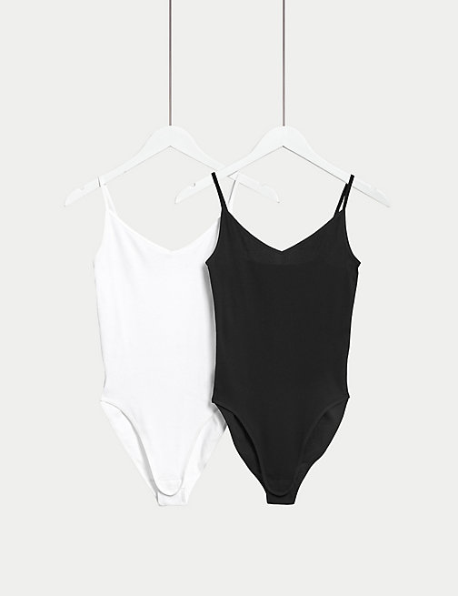 Marks And Spencer Womens M&S Collection 2pk Cotton Rich Bodysuits - White Mix