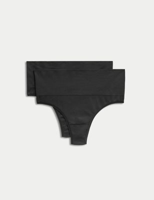 Marks And Spencer Womens M&S Collection 2pk Light Control Seamless Shaping Thongs - Black, Black