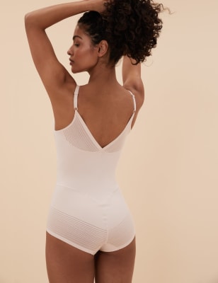 

Womens M&S Collection Firm Control Sheer Stripe Wear Your Own Bra Bodysuit - Opaline, Opaline