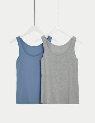 Body By M&S Women's 2pk Flexifit Modal Rich Vests - 8 - Grey Mix, Grey Mix,White Mix,Black,Blackcur