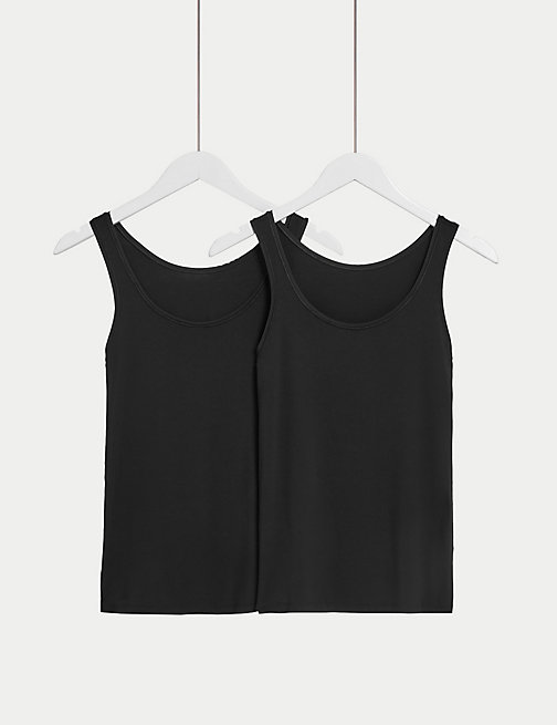 Marks And Spencer Womens Body 2pk Flexifit Modal Rich Vests - Black, Black
