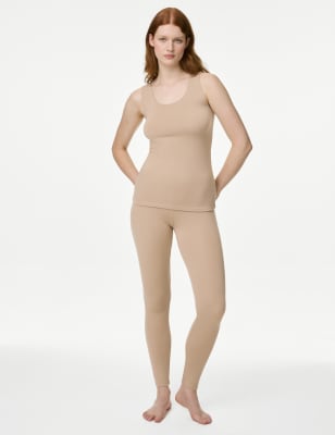 Sexy Seamless Beige Thermal Leggings Set For Women Warm Winter Top