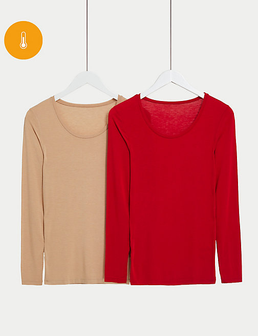 Marks And Spencer Womens M&S Collection 2pk Heatgen Thermal Long Sleeve Tops - Red Mix