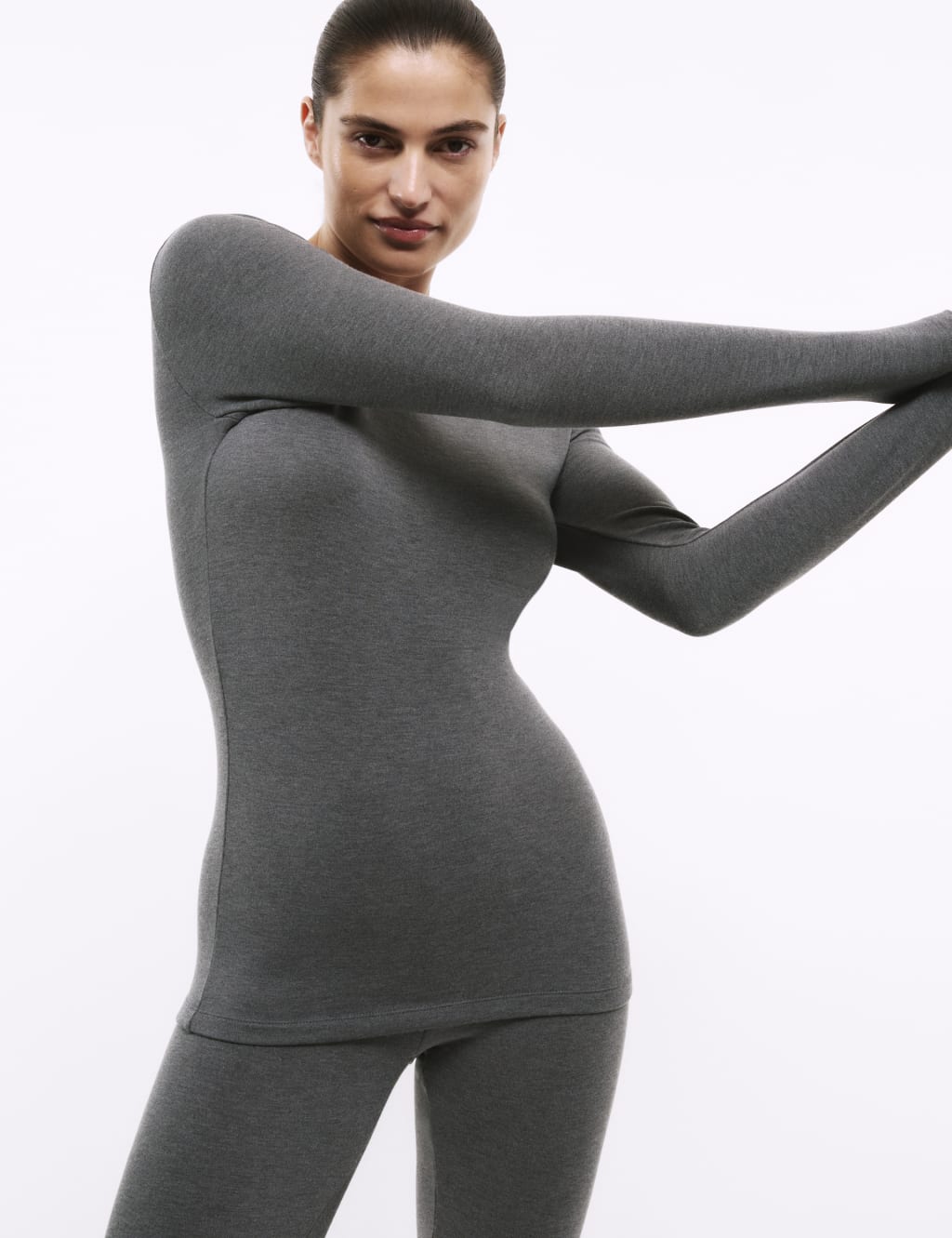 ASOS DESIGN seamless scoop neck long sleeve top in Slate Grey