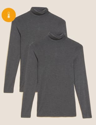 Marks And Spencer Womens M&S Collection 2pk Heatgen Thermal Polo Neck Tops - Charcoal