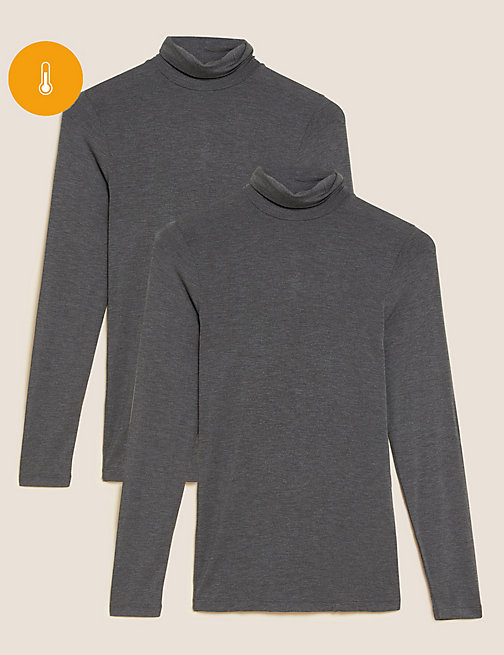 Marks And Spencer Womens M&S Collection 2pk Heatgen Thermal Polo Neck Tops - Charcoal, Charcoal