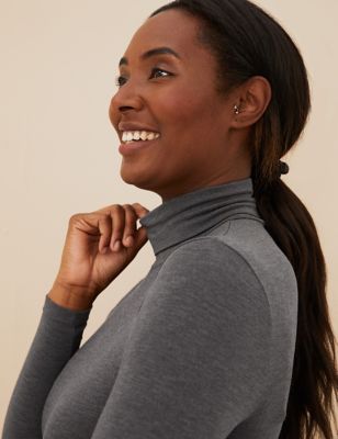 M&S Collection 2pk Heatgen™ Thermal Polo Neck Tops - 10 - Charcoal, Charcoal