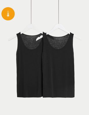 M&S Womens 2pk Heatgentm Thermal Light Built-up Shoulder Vest - 8 - Black, Black