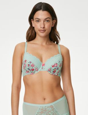 Printed Lace Trim Wired Full Cup Bra A-E - IS