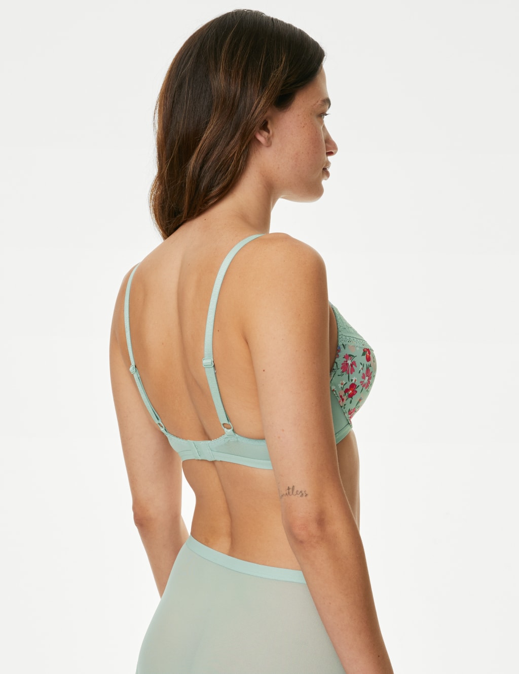 Printed Lace Trim Wired Full Cup Bra A-E image 4