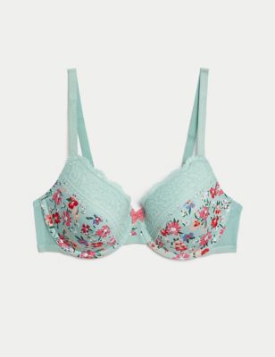 Printed Lace Trim Wired Full Cup Bra A-E 3 of 6