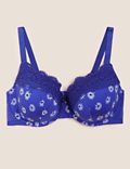 Printed Lace Trim Wired Full Cup Bra