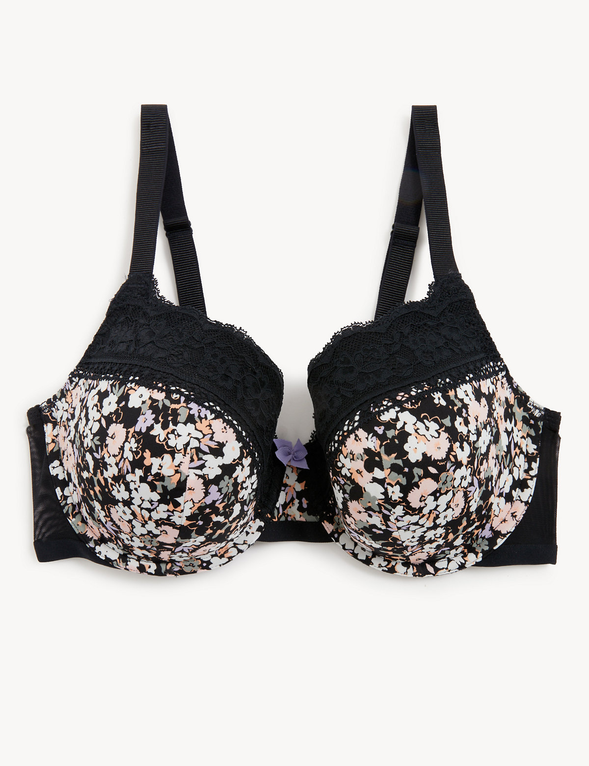 Printed Lace Trim Wired Full Cup Bra