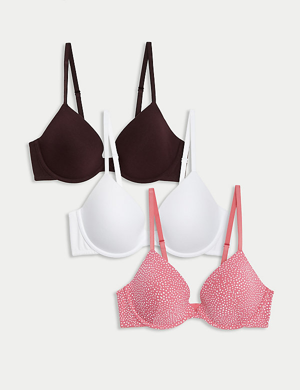 3pk Cotton Wired Plunge T-Shirt Bras A-E - CA