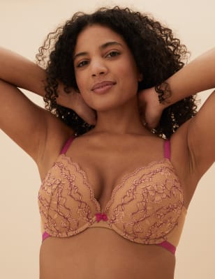 

Womens M&S Collection Lace Underwired Plunge Bra A-E - Rich Amber, Rich Amber