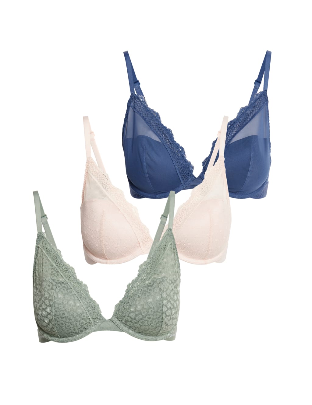 3pk Lace Trim Wired Plunge Bras A-E image 2