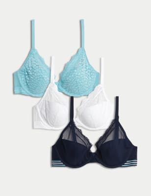 3pk Wired Plunge T-Shirt Bras A-E, M&S Collection, M&S