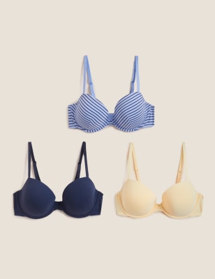 

Womens M&S Collection 3pk Underwired T-Shirt Bras A-E - Navy Mix, Navy Mix