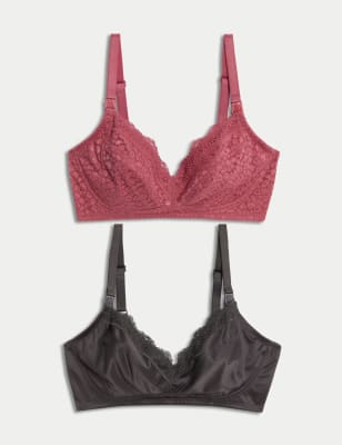 

Womens M&S Collection 2pk Lace & Mesh Nursing Bras B-H - Raspberry Mix, Raspberry Mix