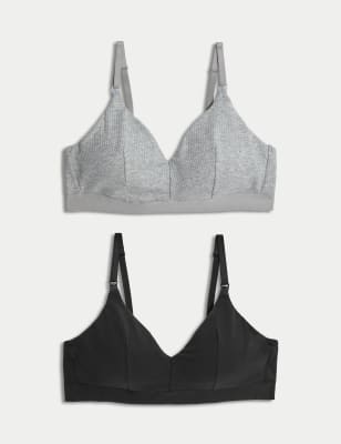 M&S Womens 2pk Non Wired Nursing Bras A-D - 8A-C - Grey Mix, Grey Mix