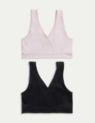 M&S Womens 2pk Non Wired Lounge Nursing Bras - Black Mix, Black Mix