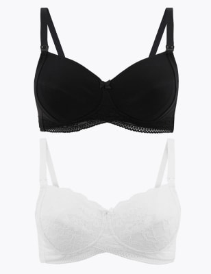 

Womens M&S Collection 2pk Cotton Rich & Lace Nursing Bras B-G - Black Mix, Black Mix