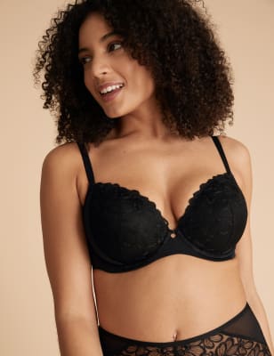 

Womens M&S Collection Embrace Embroidered Underwired Balcony Bra A-E - Black, Black