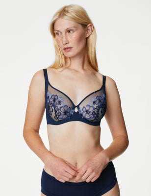 M&S Navy Mix Underwired Full Cup Bra with Lace Trim in 32A 32C 32D 34A 38C  40E