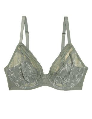 

Womens M&S Collection Archive Embroidery Wired Plunge Bra A-E - Dusty Green, Dusty Green