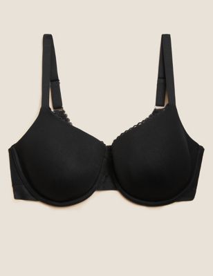 M&S COTTON RICH COOL COMFORT UNDERWIRED FULL CUP T-shirt Bra In BLACK 32D