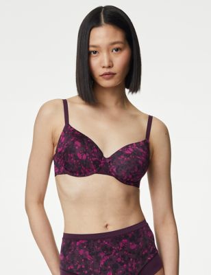 Body By M&S Womens Flexifit Floral Full Cup T-Shirt Bra A-E - 32A - Blackcurrant, Blackcurrant