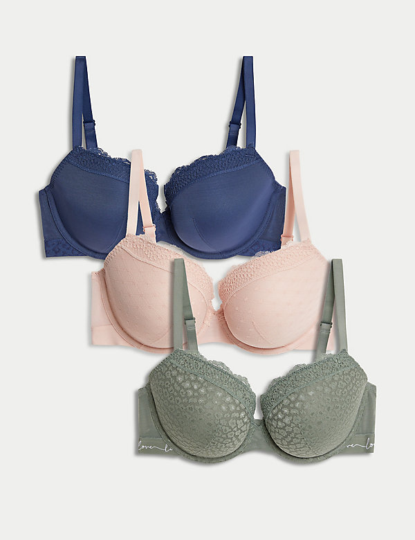 3pk Lace & Mesh Wired Balcony Bras A-E - BH