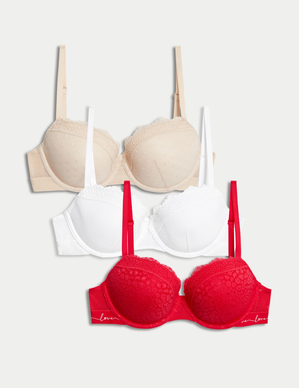 Buy Coral/White DD+ Non Pad Lace Balcony Bras 3 Pack from Next
