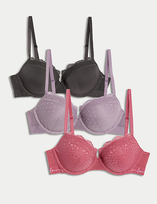 3pk Lace & Mesh Wired Balcony Bras A-E - TW