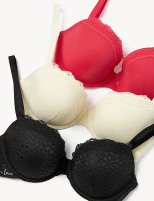 

Womens M&S Collection 3pk Lace & Mesh Wired Balcony Bras A-E - Black Mix, Black Mix