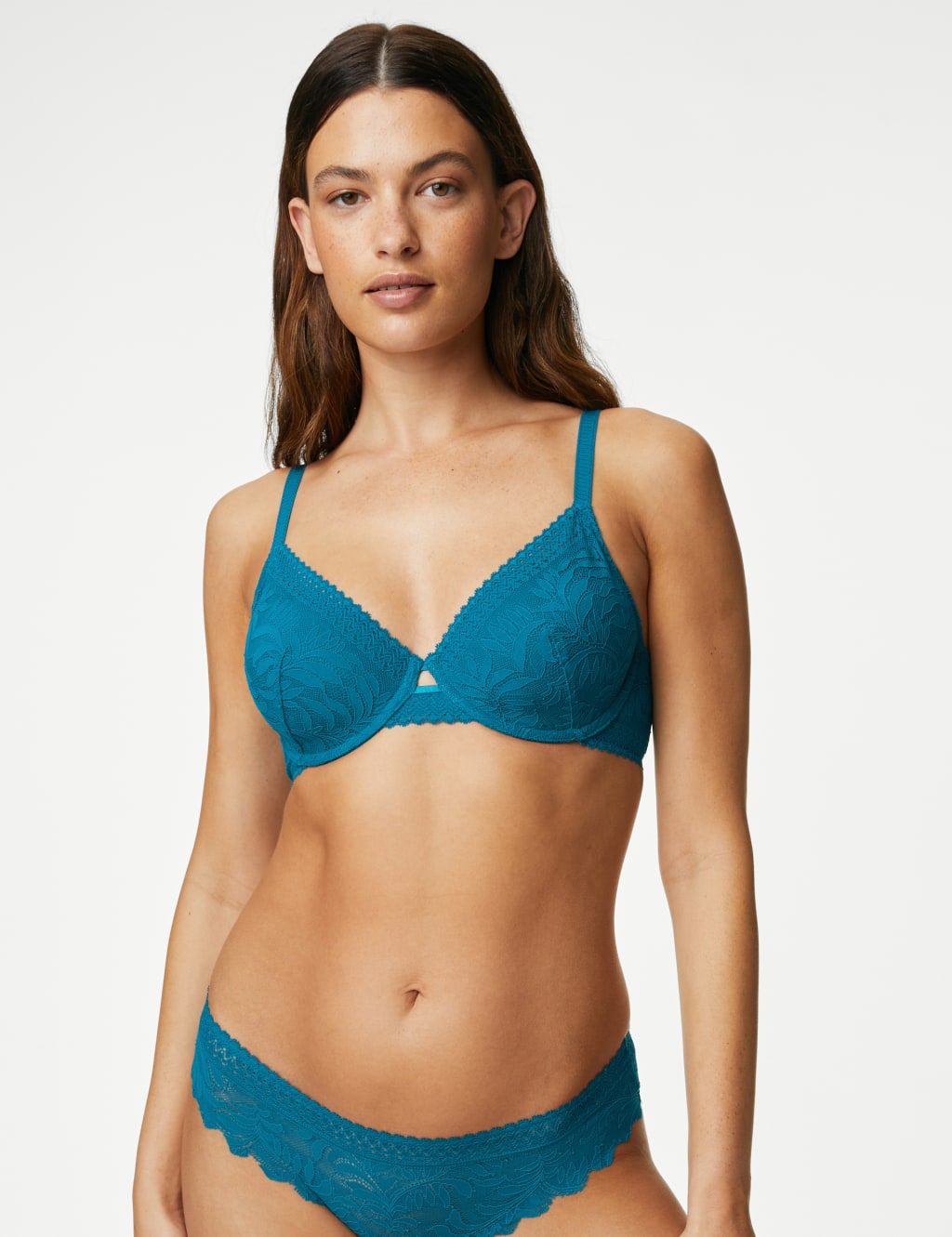 Buy Padded Non-Wired Full Cup Bra in Turquoise Blue - Lace Online