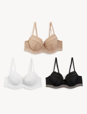 

Womens M&S Collection 3pk Lace & Mesh Wired Balcony Bras A-E - Rose Quartz, Rose Quartz