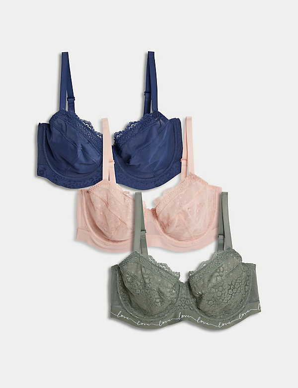 3pk Lace & Mesh Wired Balcony Bras A-E - HR