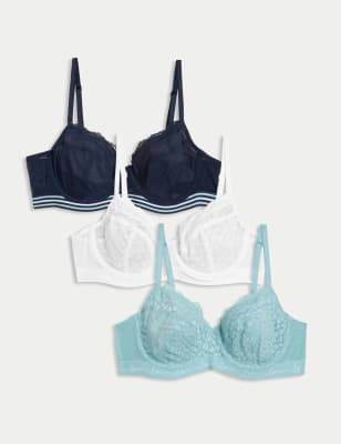 3pk Lace & Mesh Wired Balcony Bras Set A-E