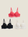 3pk Lace & Mesh Wired Balcony Bras A-E