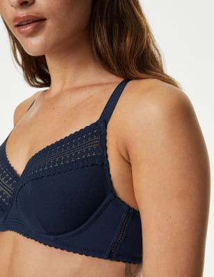 Marks And Spencer Womens M&S Collection Anise Lace Wired Balcony Bra A-E - Navy, Navy