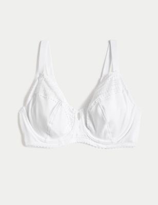 M&S Womens Anise Lace Wired Balcony Bra A-E - 32A - White, White,Navy