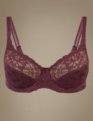 Floral Jacquard & Lace Non-Padded Full Cup Bra A-DD