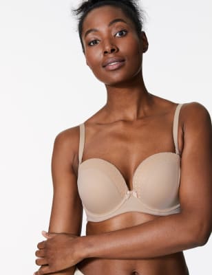 M&S Collection UnderWired Plunge Push Up Bra In OPALINE NUDE Size