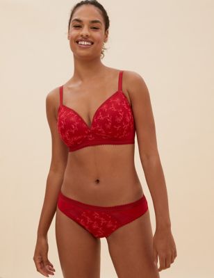 

Womens M&S Collection Archive Embroidery Non Wired Plunge Bra A-E - Redcurrant, Redcurrant