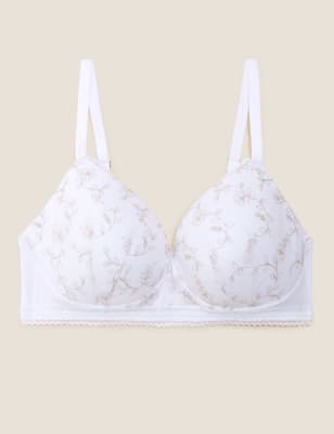 

Womens M&S Collection Archive Embroidery Non Wired Plunge Bra A-E - White Mix, White Mix